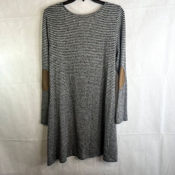 Potters Pot Black Gray Striped Long Sleeve Elbow Patch Tshirt Dress Size Large - Picture 2 of 10